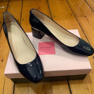 Kate Spade NWB navy patent block heels.
